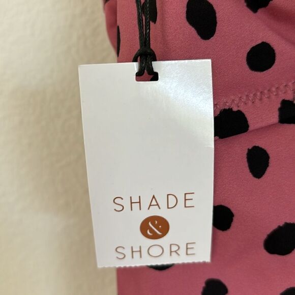 NWT Shade & Shore Dusty Mauve Black Polka Dot One Piece Swimsuit Size Large - Picture 9 of 14